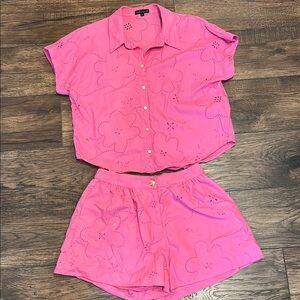 WISHLIST Pink Eyelet Button-Down Shirt and Shorts Set S